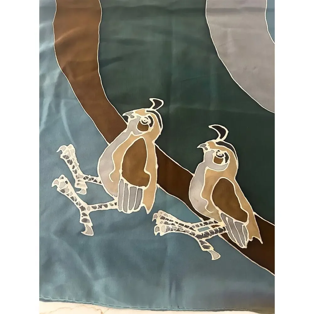 Deboragh McDonnell Signed Silk Scarf Hand Painted Birds 36x36 Designer Art Wrap
